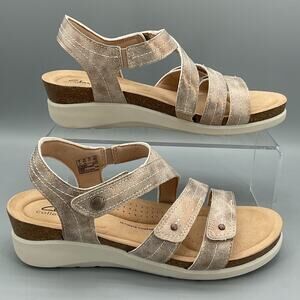 NEW Clarks Calenne Clara Leather Wedge Sandals Bronze Size 9.5M
